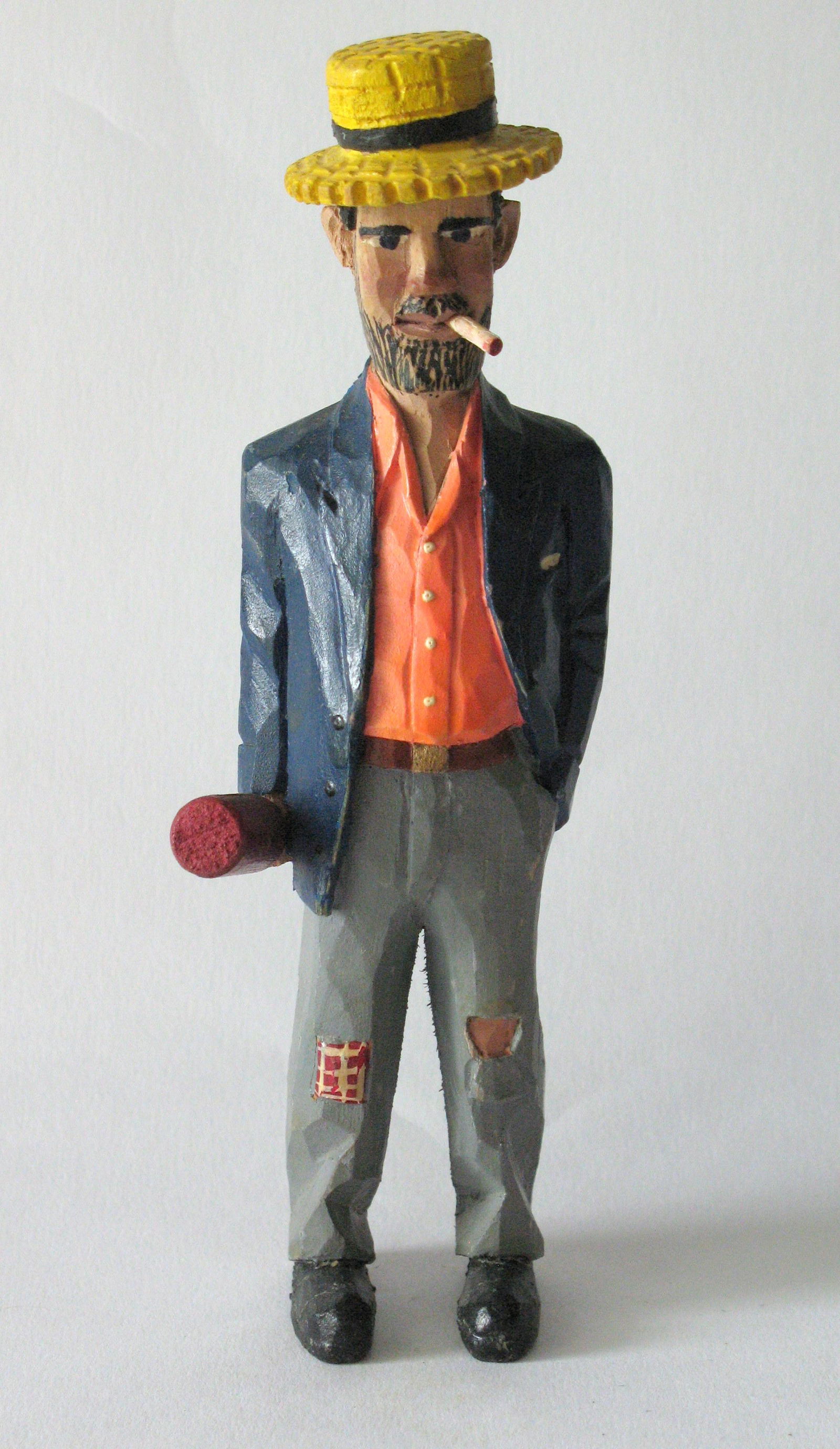 Vintage Folk Art Wood Carving Of A Street Bum (1 of 4)