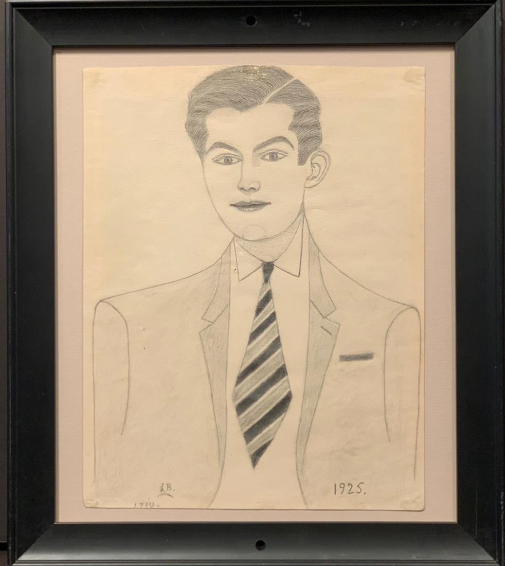 Folk Art Drawing of a Man in a Jacket & Tie, dated 1925 (1 of 4)