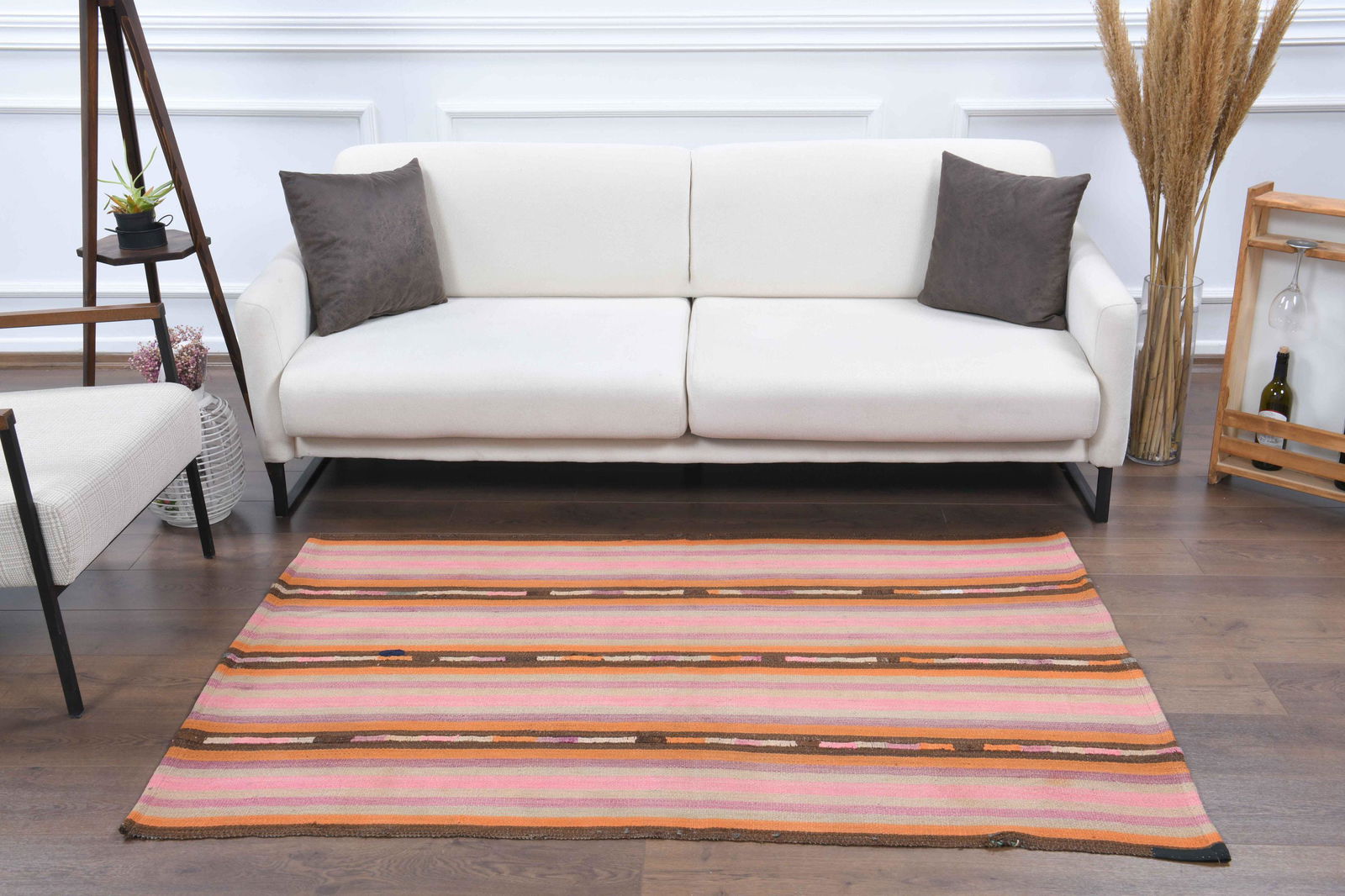 4x6 Vintage Turkish KILIM Area Rug, Oushak Handmade (1 of 9)