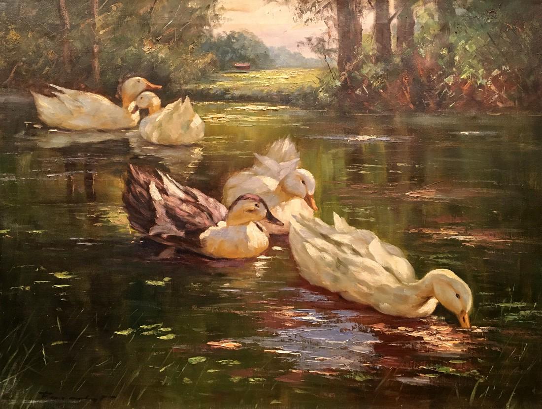 Oil painting Geese in the lake Fuller Arthur Davenport (1 of 14)
