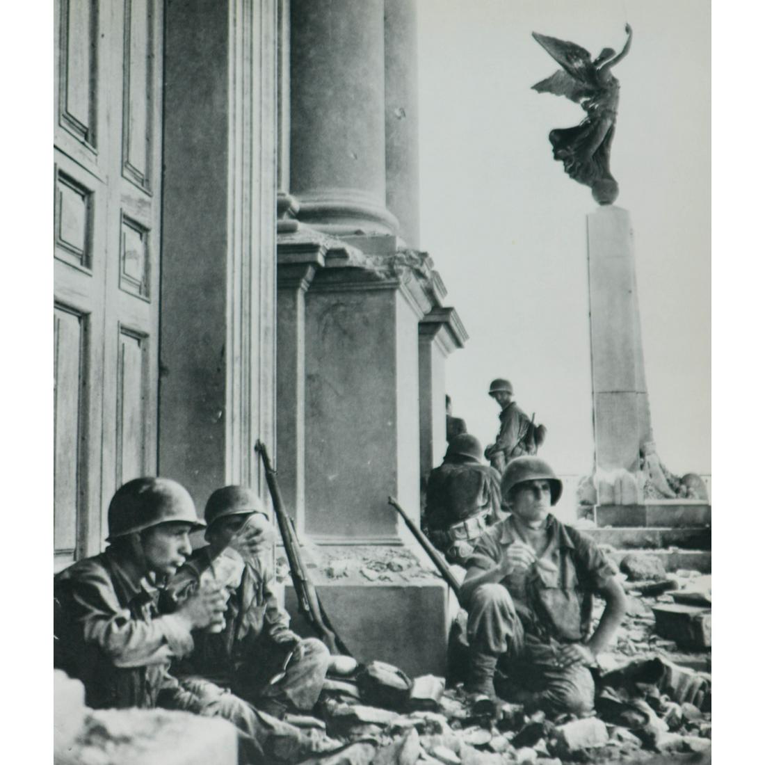 ROBERT CAPA - Soldiers in Italian town: Artist: ROBERT CAPA Print description: Soldiers resting after Germans left this Italian town in the night Medium: Sheet-fed Gravure Printing Date: 1960's Printed in Italy Image Size approx: 11 x 9 inc