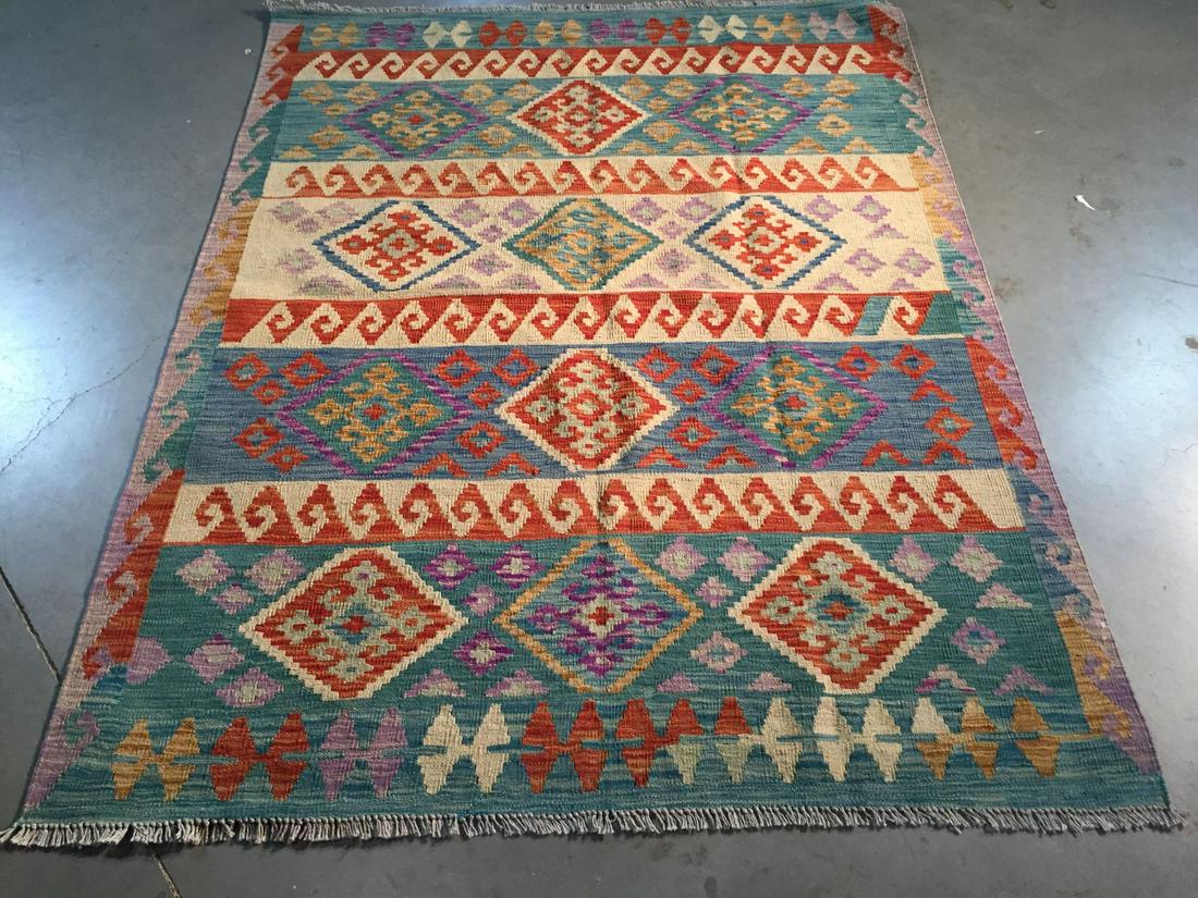 COLORFUL HAND KNOTTED KLIM 5x6.7: 5'.0"X 6'.7" Colorful 100% wool reversible Klim rug in multi pastel colors Hand Knotted in Pakistan Reserve: $150.00 Shipping: Domestic: Flat-rate of $50.00 to anywhere within the contiguous U.S. Inte
