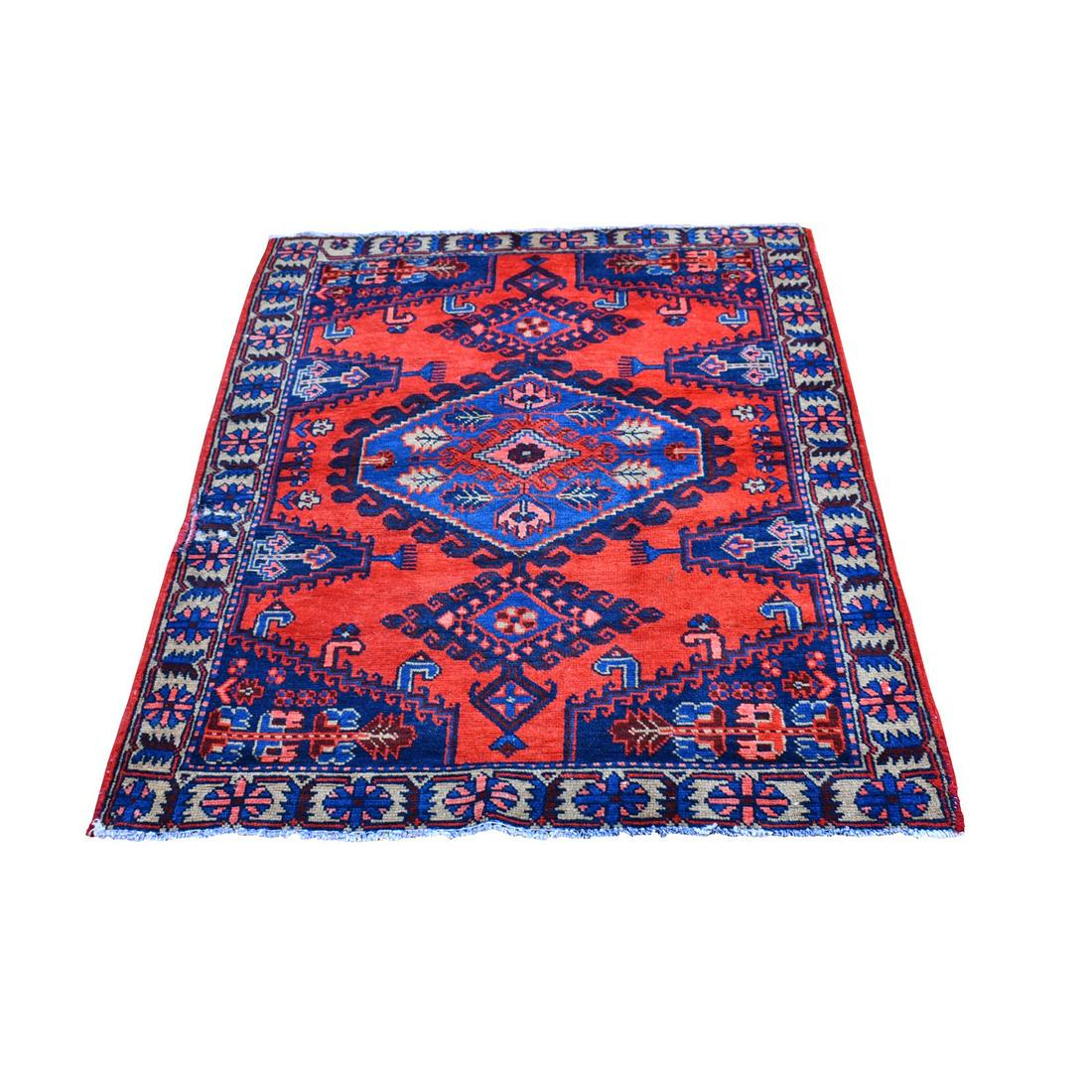 New Persian Viss Pure Wool Vivid Orange Red Hand: Title: New Persian Viss Pure Wool Vivid Orange Red Hand Knotted Oriental Rug Country: IRAN (Islamic Republic of Iran) year:2018 and above Materials: Wool, Cotton Size/Format: Exact Size : 3'6" x 5'1" 