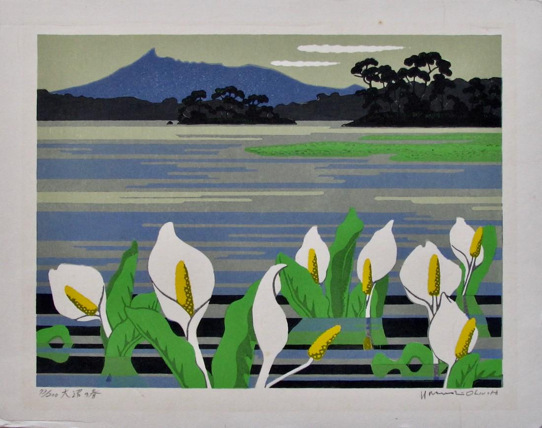 Yasushi Ohmoto: Calla Lillies: Artist: Yasushi OHMOTO (1926-2014) Subject: Calla Lilies Publisher: Self, limited edition 73/200 Signature: Yasushi Ohmoto Date: c. 1980s Format: ôban, 39 x 30.5 cm Condition: Fine impression, co