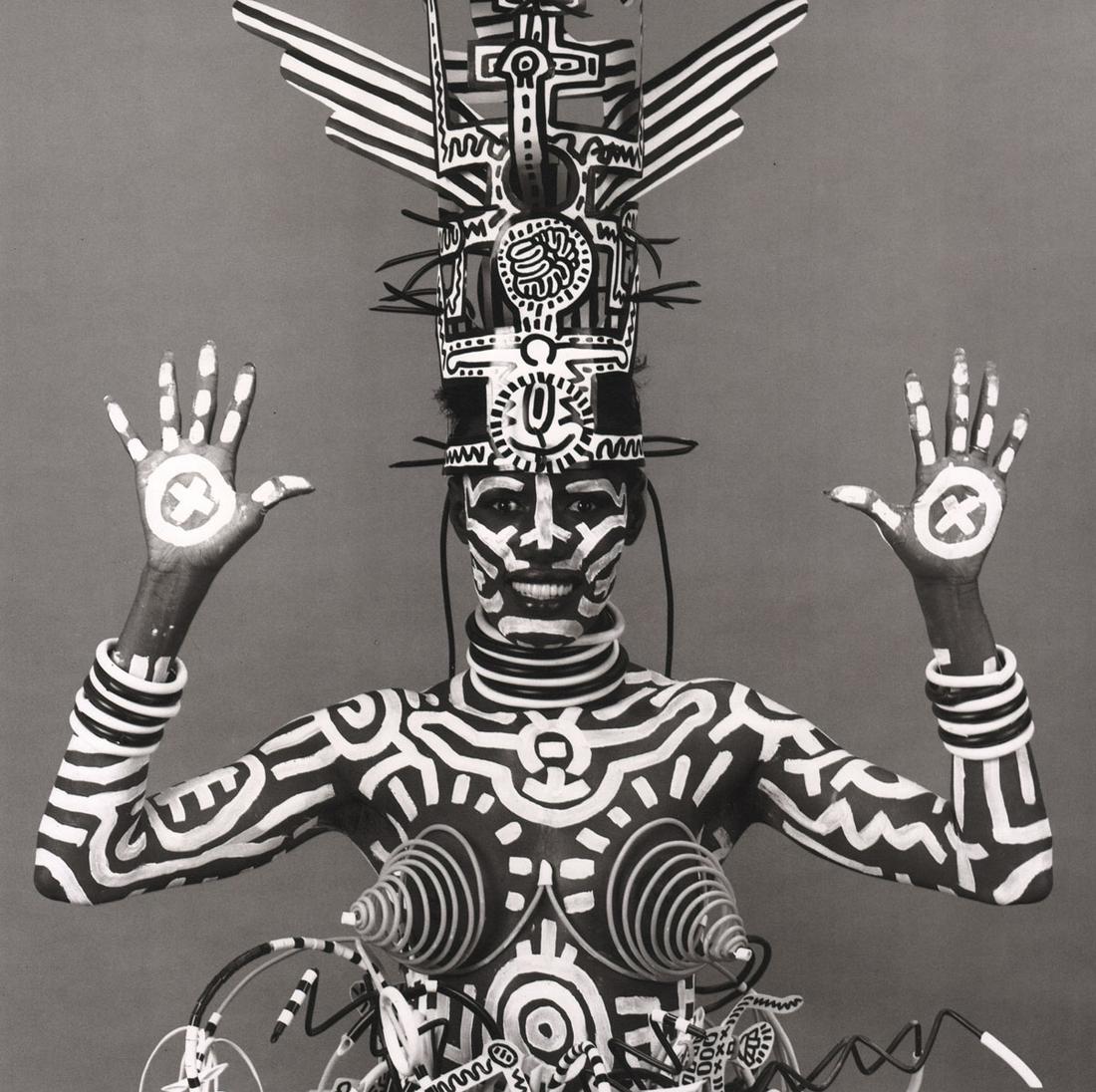 MAPPLETHORPE - Grace Jones, Painted by Keith Haring,: Artist: MAPPLETHORPE Print Title:Grace Jones, Painted by Keith Haring, 1984 Medium: photolithograph Printed 1990’s in Italy Image size (inches) approx. 10 x 10” Robert Mapplethorpe was an American