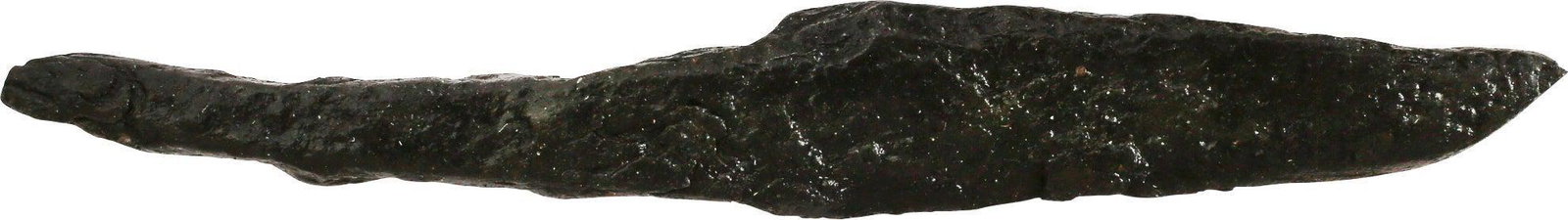 VIKING SIDE OR POUCH KNIFE, 9th-10th CENTURY AD: The small personal knives that Vikings valued above the scramseax and with which they were buried. Proportioned for throat-slashing in a hand-to-hand fight. This example is just over 2 1/4" in length 