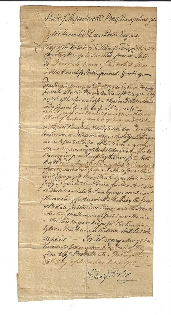 1780 Massachusetts Guardianship Appointment (1 of 1)