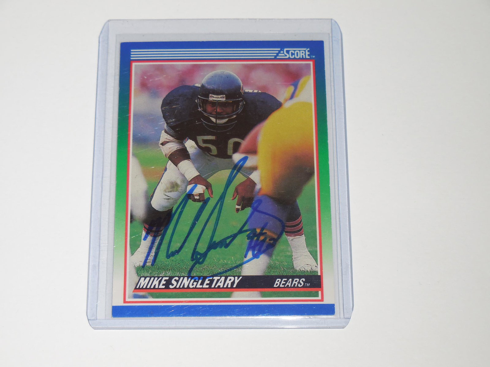 1990 SCORE MIKE SINGLETARY AUTOGRAPH CARD CHICAGO BEARS (1 of 2)