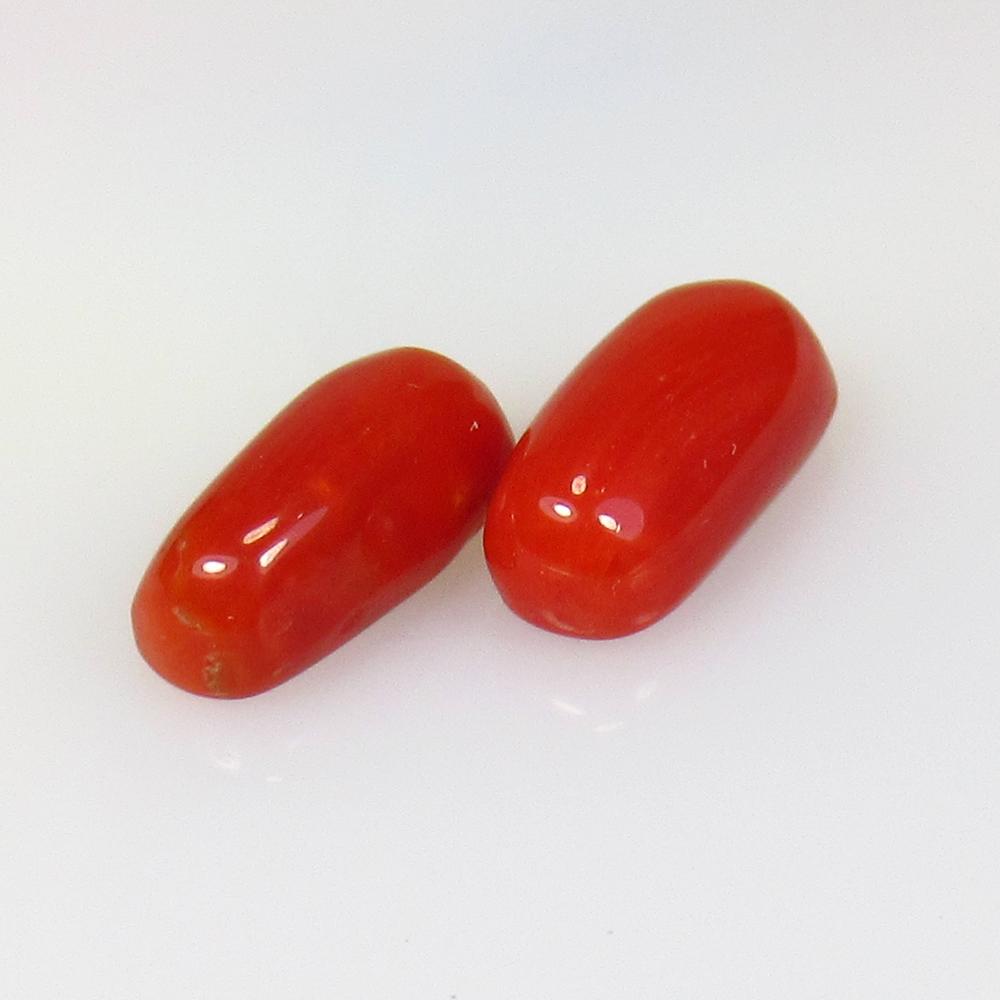 4.17 Ct Natural Italian Red Coral Cabsule Pair (1 of 2)