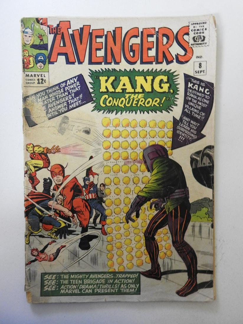 Avengers #8 1st Appearance of Kang the Conqueror: No Reserve! Avengers #8 1st Appearance of Kang the Conqueror Incomplete PR 3 Pages Missing affects story, extra staples added Shipping: Domestic: Flat-rate of $9.99 (1-8 items) or $19.99 (9 items or m