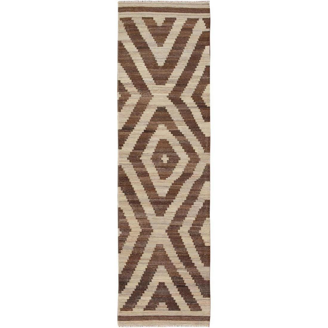 Brown Reversible Afghan Kilim Geometric Design Runner (1 of 6)