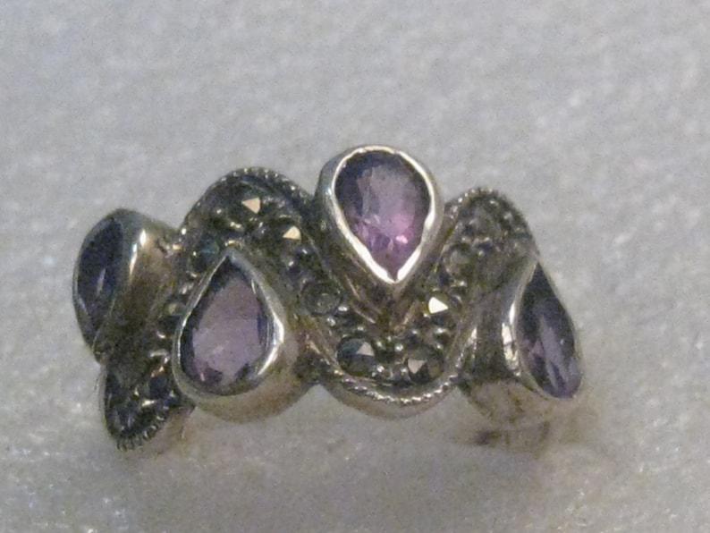 Vintage Sterling Amethyst Marcasite Ring, Size 7, 4.43 (1 of 8)