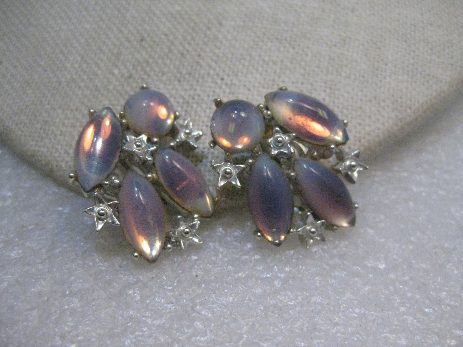 Vintage Faux Opal Clip Earrings, Marquise, Silver Tone, (1 of 6)
