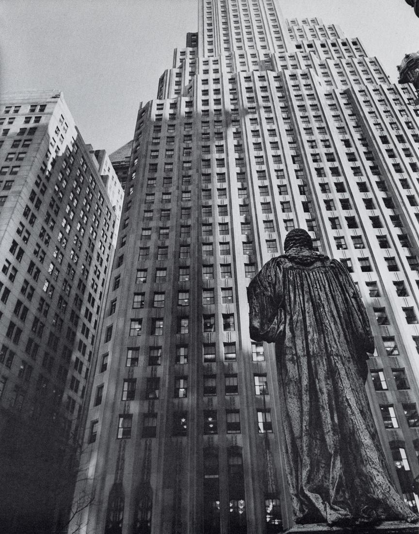 BERENICE ABBOTT - The John Watts Statue: Artist: Berenice Abbott Title: The John Watts Statue in Trinity Churchyard Medium: Photo Litho, 1970, USA Dimensions: 7.45x9.5" Description: Heat Wax Mounted on 11x14" Conservation Board Artist Bio: B