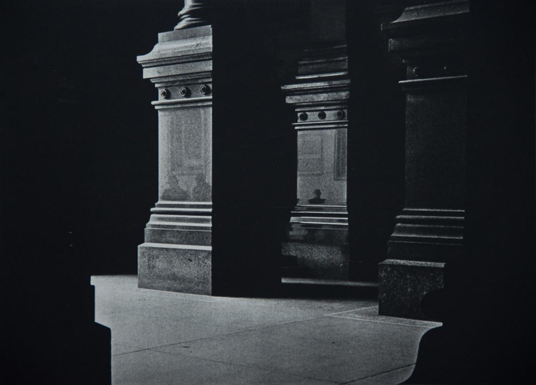GEORGE KRAUSE - Marble Reflections, City Hall, 1971: Artist: George Krause Title: Marble Reflections, City Hall, Philadelphia, 1971 Medium: Rotogravure, 1975, USA Dimensions: 9x6.5" Description: Heat Wax Mounted on 11x14" Conservation Board Artist Bio: