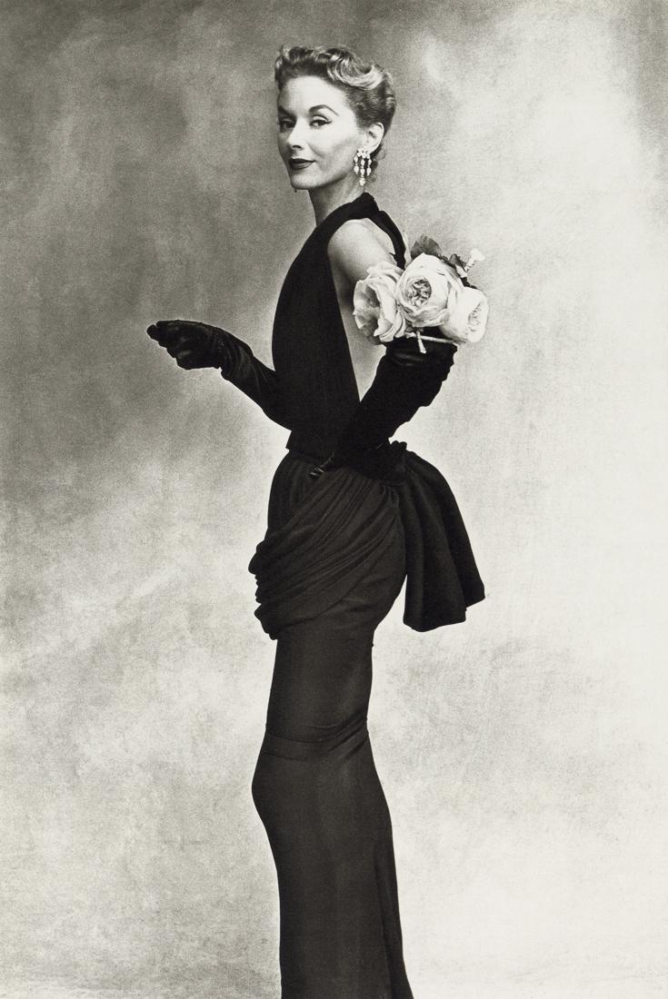 IRVING PENN - Woman with Roses, (Lisa Fonssagrives): Artist: Irving Penn Title: Woman with Roses (Lisa Fonssagrives-Penn in Lafaurie Dress), Paris Medium: Photo Litho, 1997, USA Dimensions: 7.2x10.75" Description: Heat Wax Mounted on 11x14" Conservation