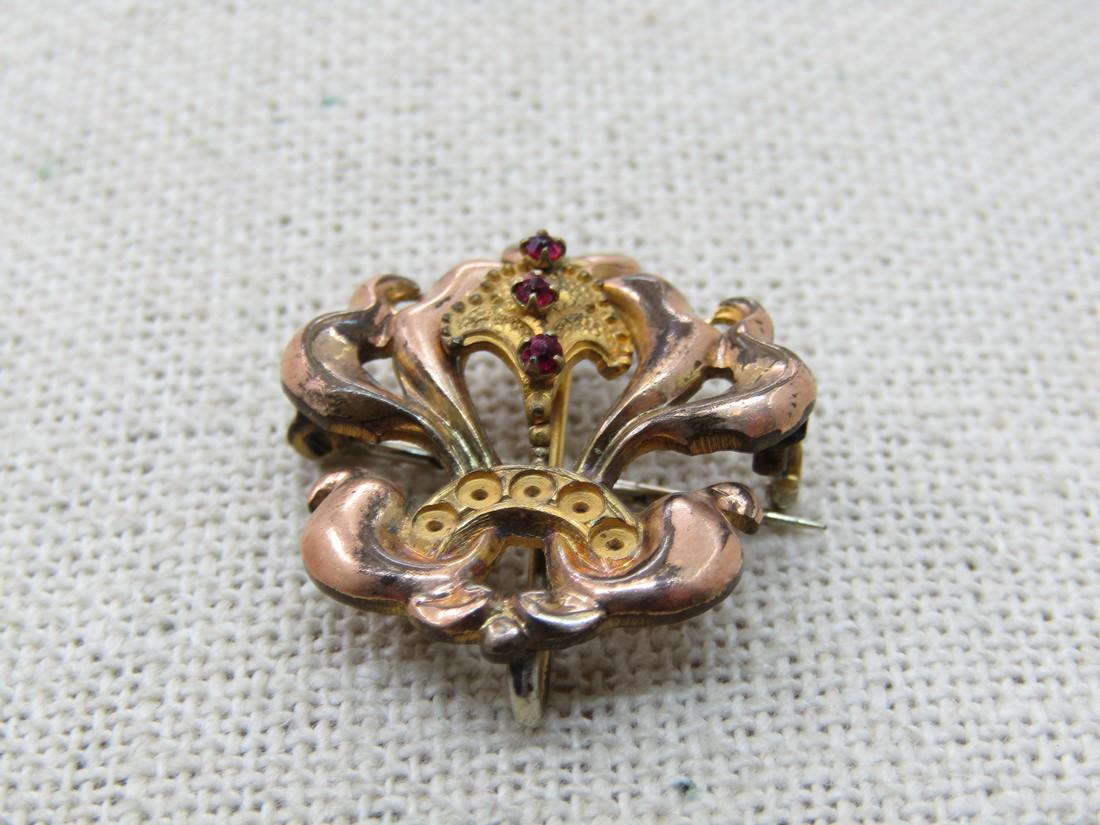 Victorian 12kt G.F. Brooch/Dress Clip, Red Stones, (1 of 7)