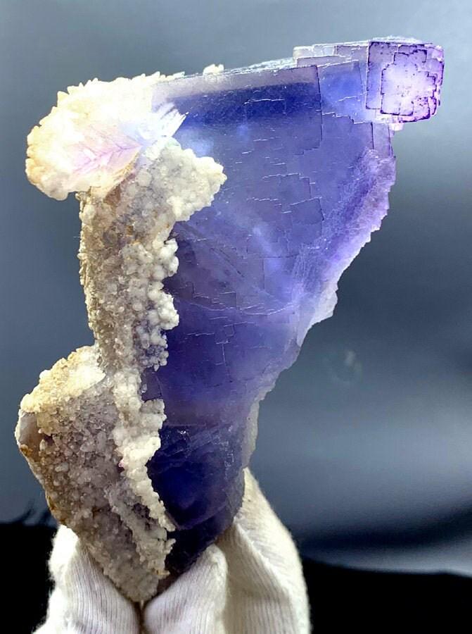 Natural Purple Phantoms Fluorite Specimen with Calcite (1 of 8)