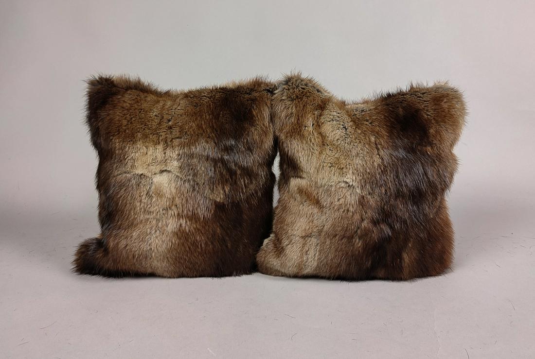 PAIR OF MUSQUASH FUR PILLOWS: Title: PAIR OF MUSQUASH FUR PILLOWS Dimensions: Measurements: 30 cm x 30 cm; 11.81in x 11.81 in; 32 cm x 30 cm; 12.6 in x 11.81 in ; Description: We offer in house shipping - Fedex shipping = $40; 7-1