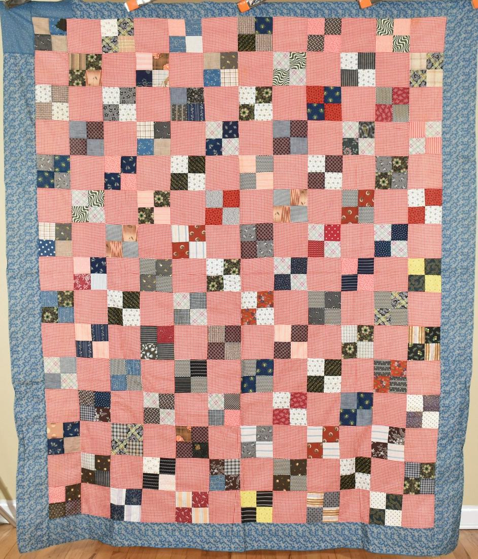1880's 4-Patch Quilt Top, Nice Early Fabrics (1 of 15)