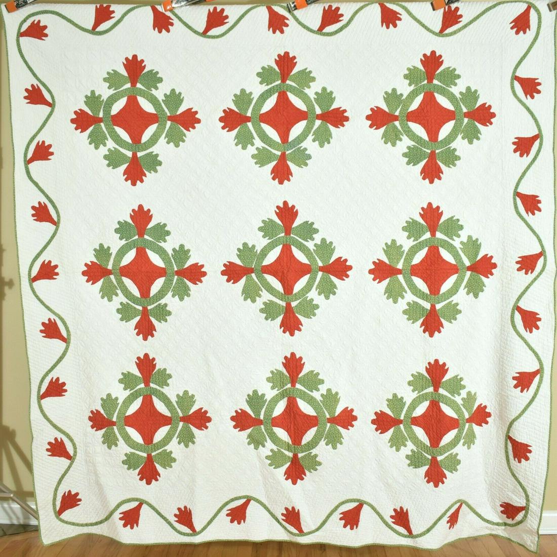 1880's Red & Green Applique Quilt, Best Quilting (1 of 20)