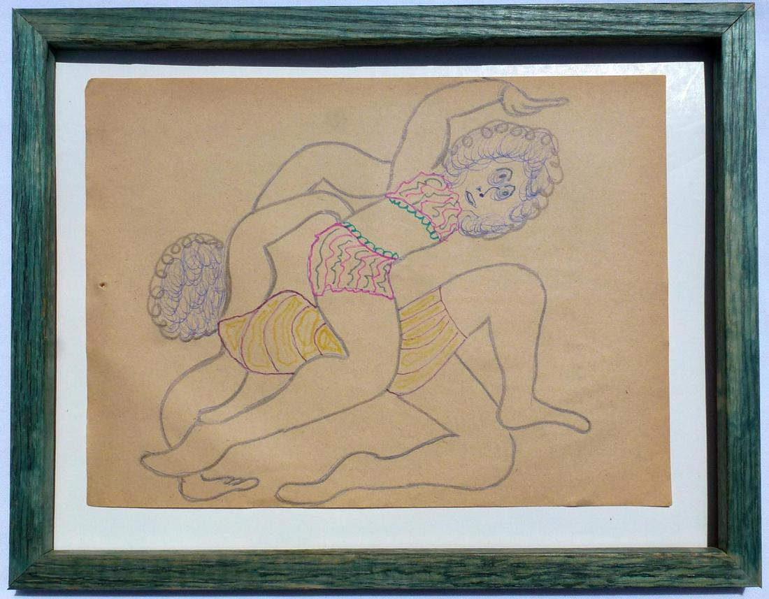 Drawing of Intertwined Women Wrestlers by Lewis Smith (1 of 6)