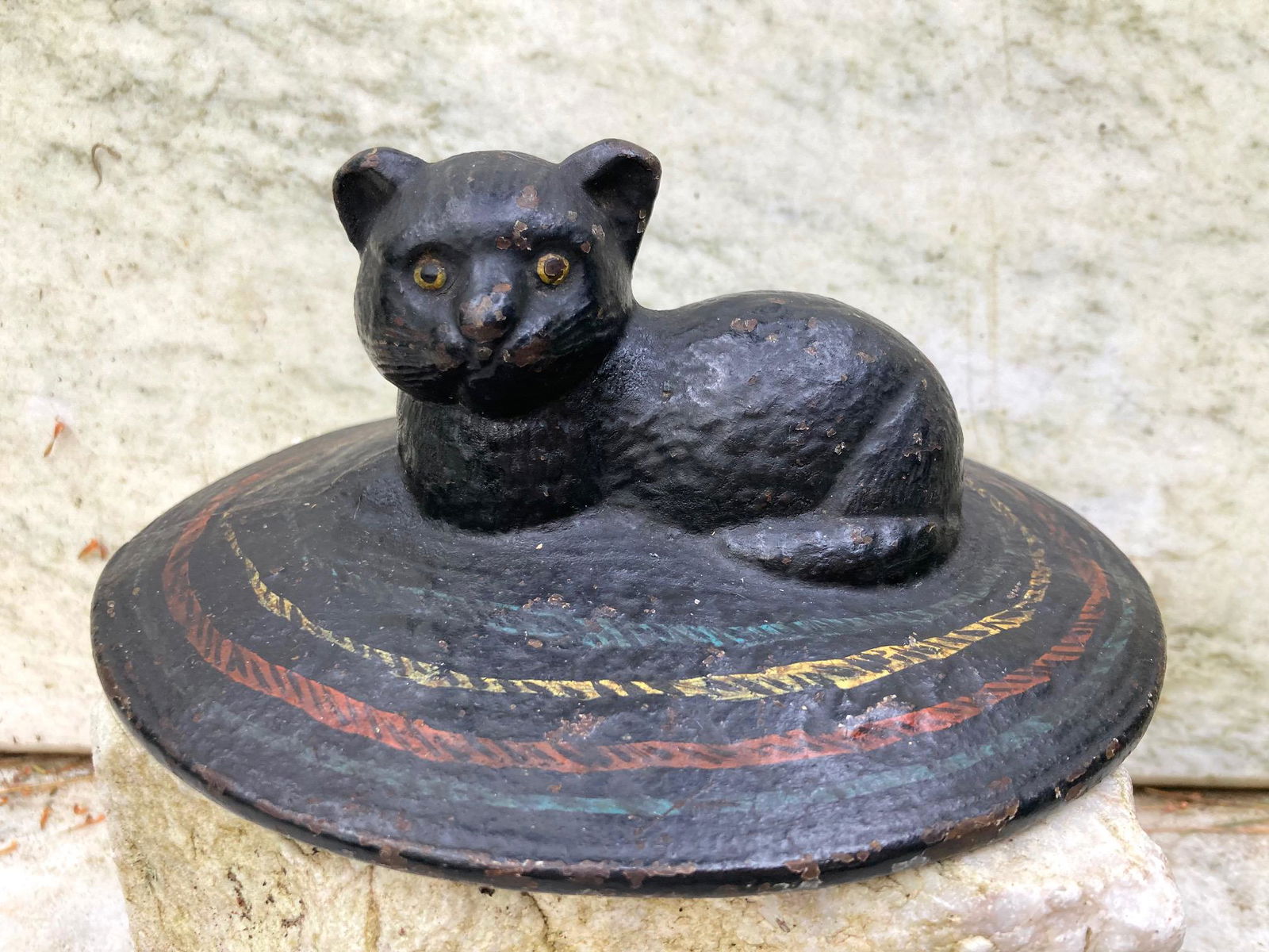 C1900 cast iron black cat on rug heavy doorstop (1 of 5)