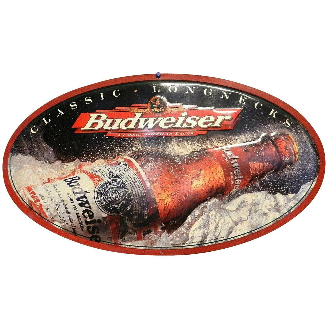 Vintage Budweiser Longnecks Tin Advertising Sign (1 of 4)