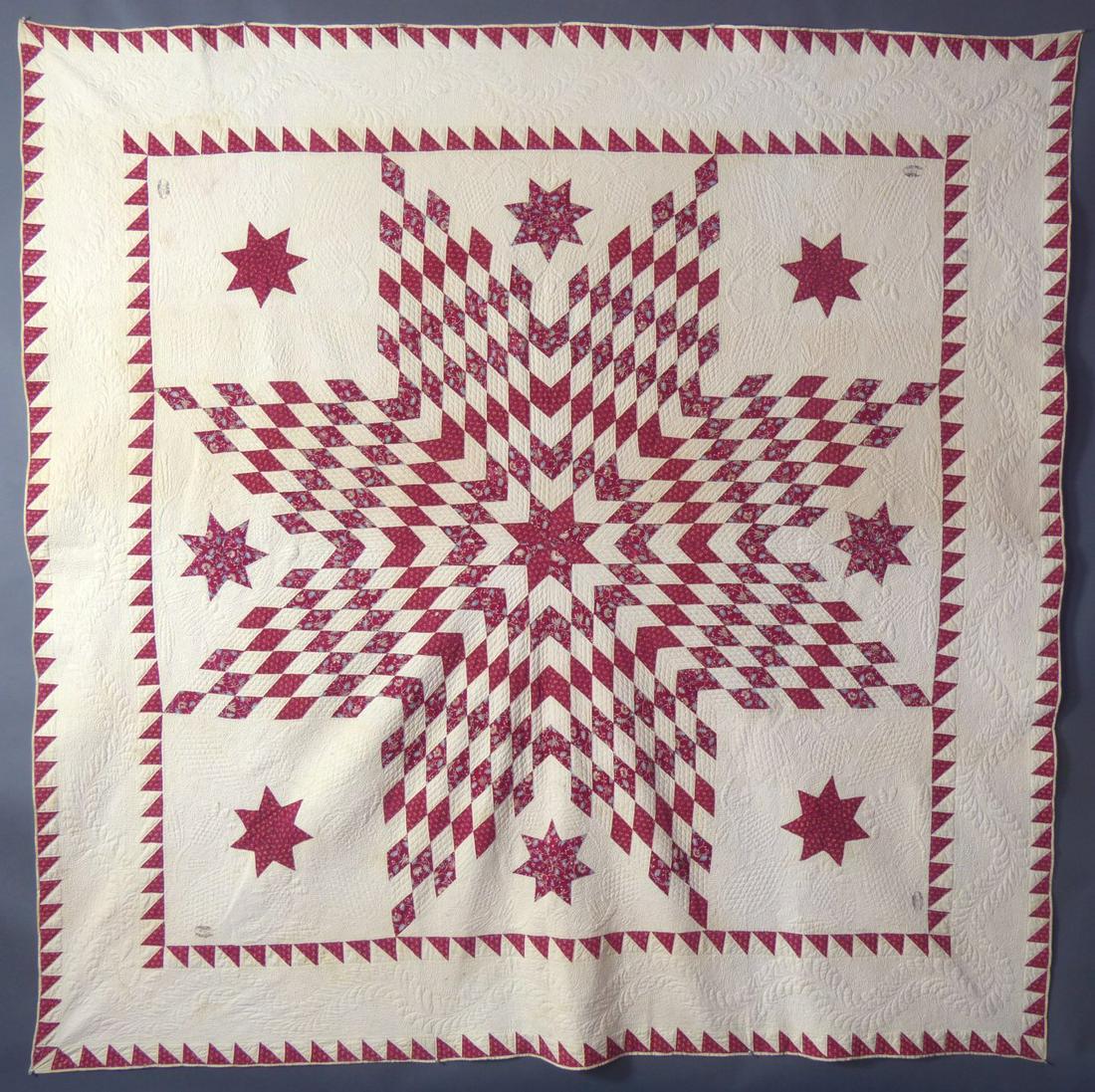 Antique Red & White "Lone Star" Quilt, c.1840 (1 of 14)
