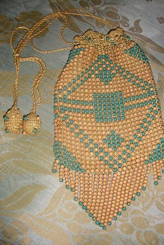 vintage painted wooden beaded Art Deco Flapper Purse (1 of 7)