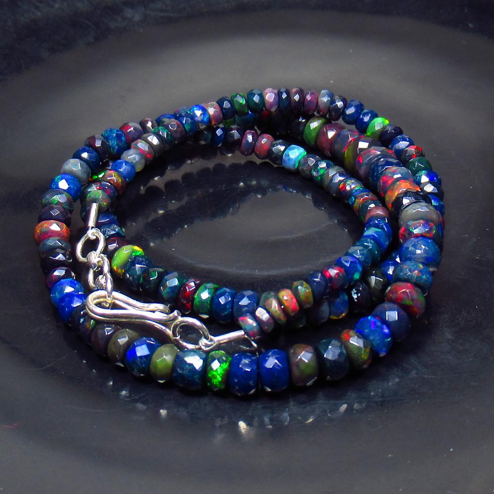 52.26 Ctw 925 Silver 144 Black Fire Opal Beads Necklace (1 of 3)