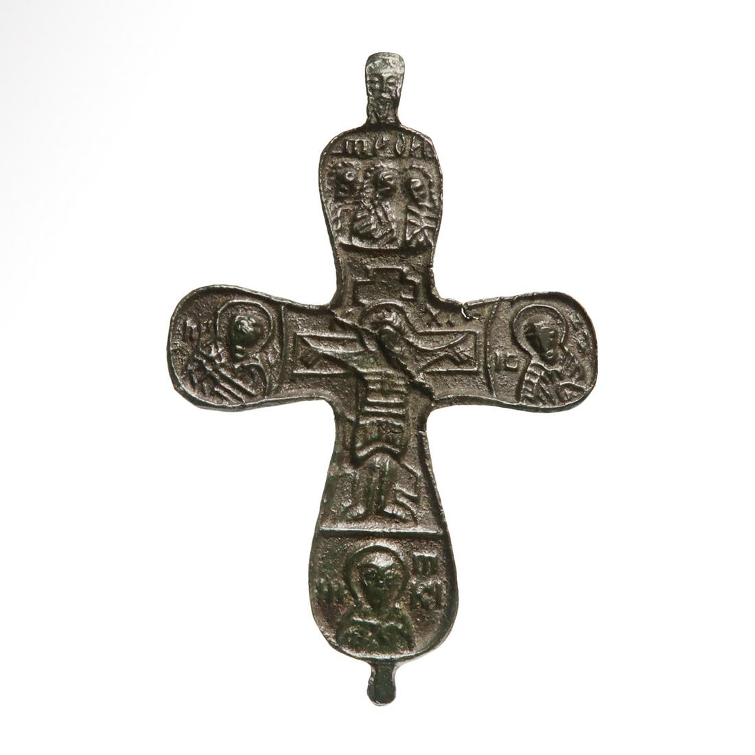 Byzantine Double-sided Bronze Cross, Crucifix, Saints (1 of 6)