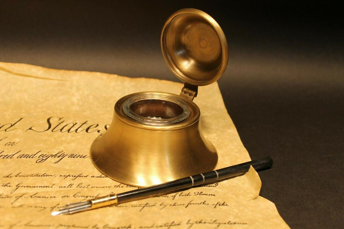 Brass w Glass Inkwell Ink pot Bottle (1 of 20)
