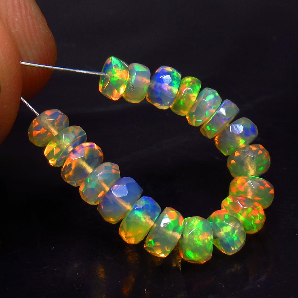 5.04 Ct Natural 19 Drilled Faceted Fire Opal Beads: Title: 5.04 Ct Natural 19 Drilled Faceted Fire Opal Beads Stone Clarity: Transparent Gemstone: Natural Faceted Fire Opal Beads Carat Weight: 5.04 Size/Dimensions: 4.00 to 4.60 mm / 19 PC's Additional 
