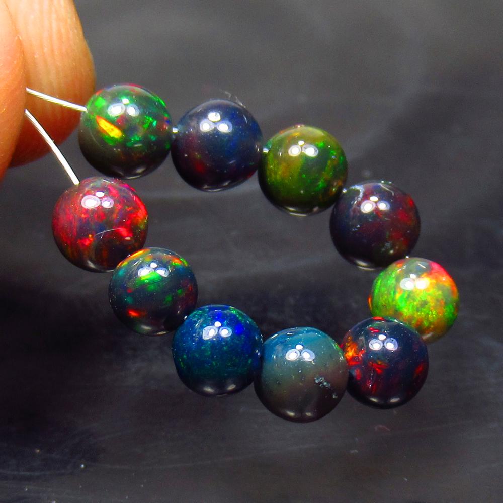5.54 Ct Natural 10 Drilled Black Fire Opal Ball Beads (1 of 2)