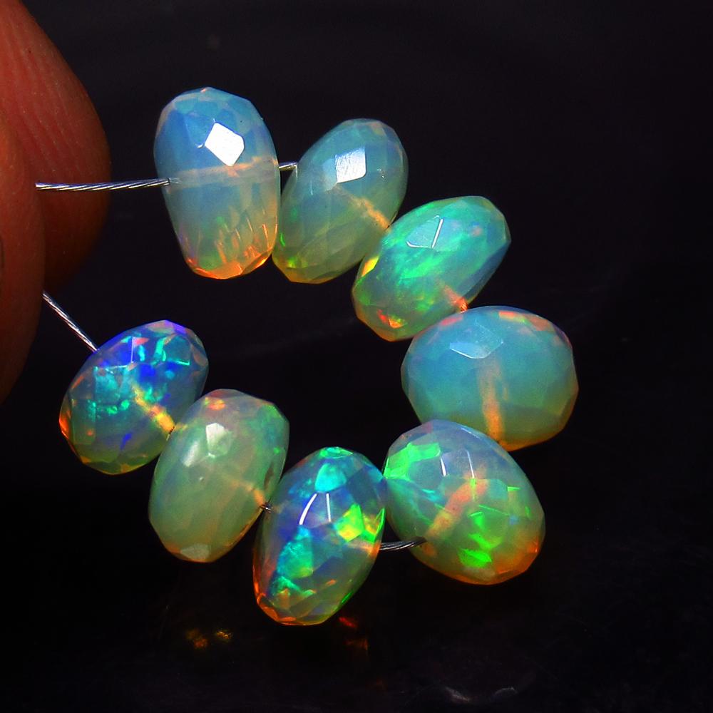 7.80 Ct Natural 8 Drilled Faceted Black Opal Beads (1 of 2)