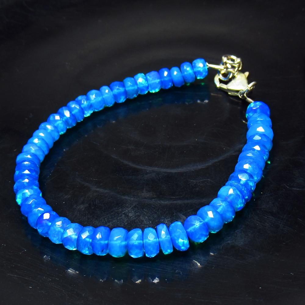 27.97 Ct 925 Silver 48 Blue Fire Opal Beads Bracelet (1 of 2)