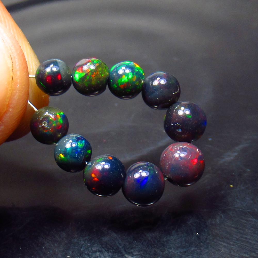 5.47 Ct Natural 10 Drilled Black Fire Opal Ball Beads (1 of 2)