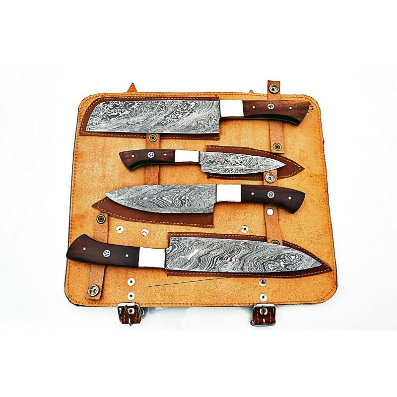 Set 4 kitchen chef everyday damascus steel knives wood (1 of 4)