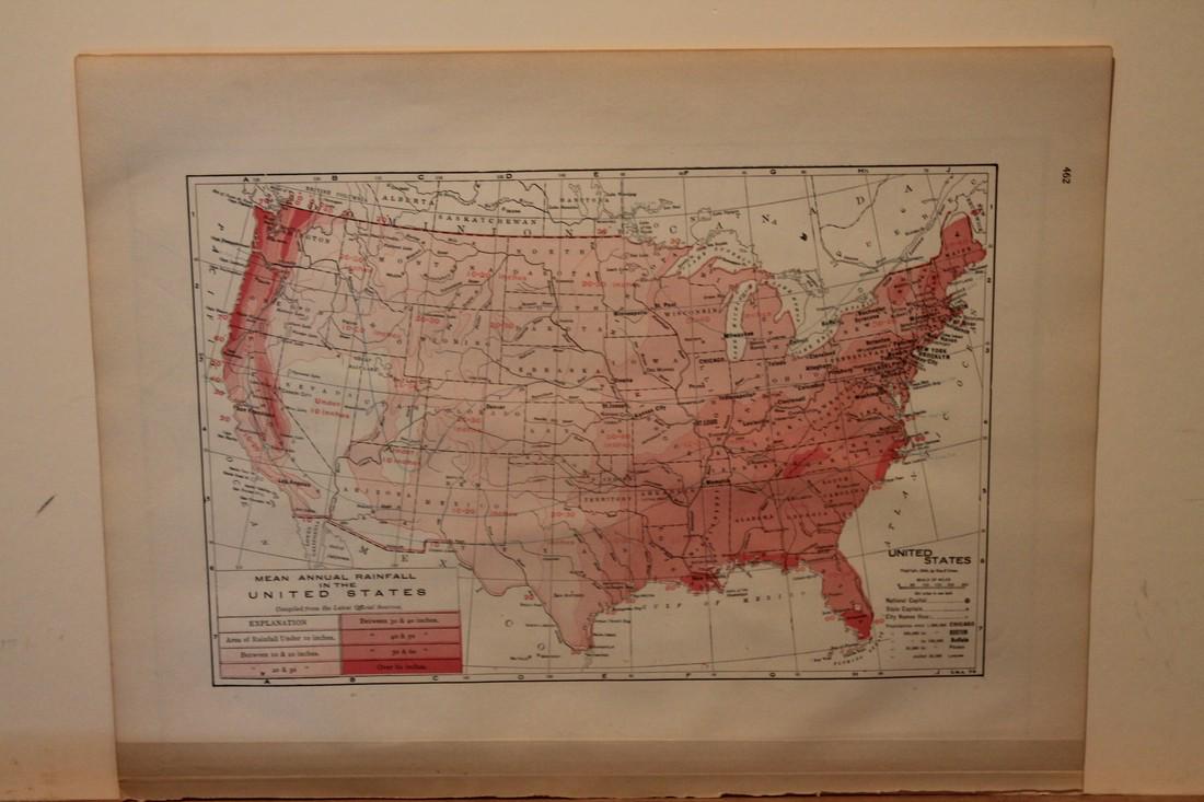 1906 US Rainfall Map: Author: Cram Title: 1906 US Rainfall Map Medium: Ink on Paper Dimensions: 15"X11" Description: Map of the rainfall amount in the US dated 1906. Printed and published by George Cram in Chicago. Part of
