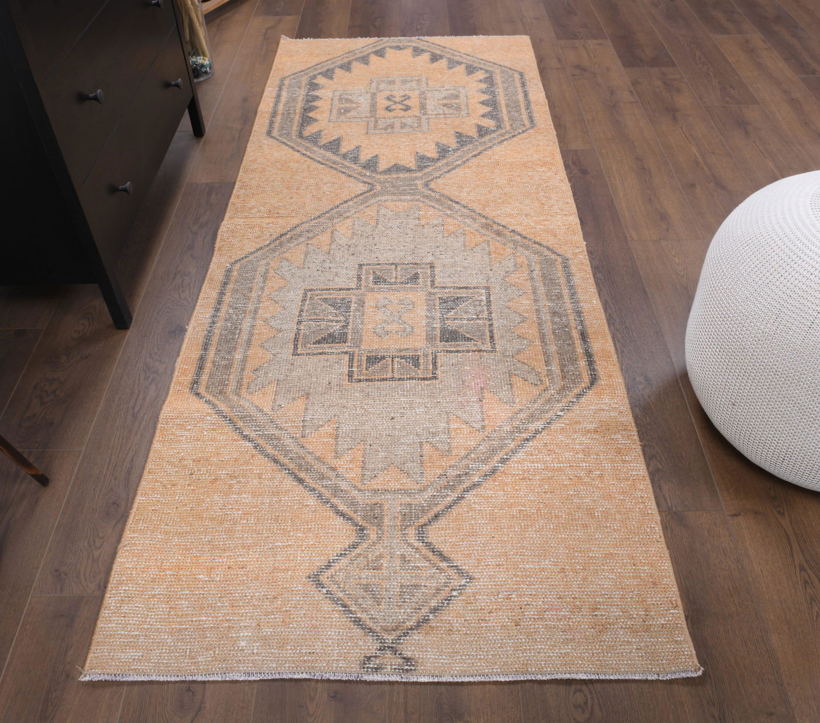 3x8 VINTAGE RUNNER Turkish Oushak Handmade Wool Rug, (1 of 8)