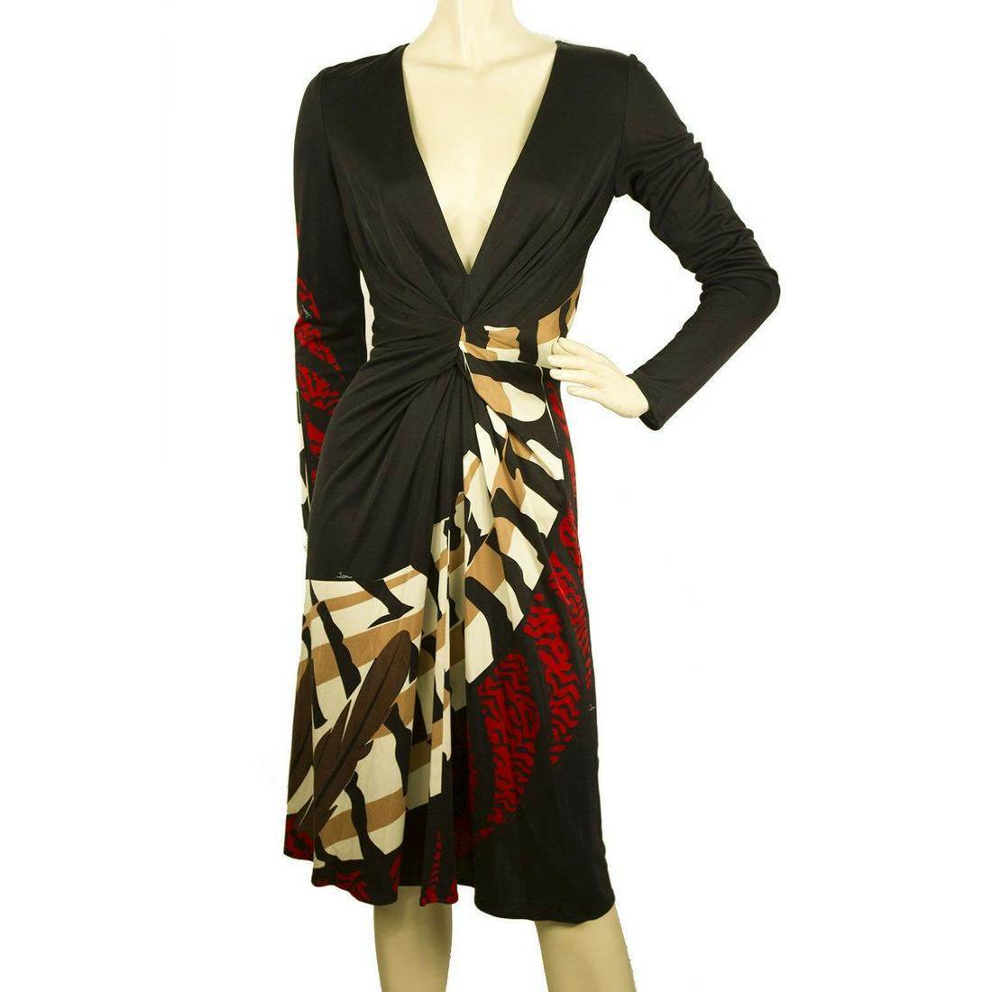 ISSA London Black Red Beige Abstract Print Deep V neck (1 of 10)