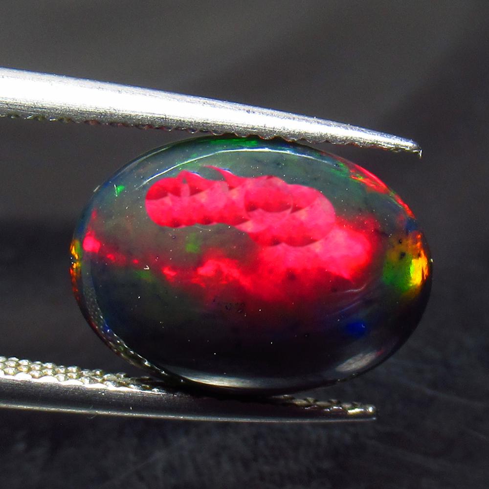3.25 Ct Natural Ethiopian Black Fire Opal Oval Cab: No Reserve! Title: 3.25 Ct Natural Ethiopian Black Fire Opal Oval Cab Stone Clarity: Translucent Gemstone: Natural Black Opal Carat Weight: 3.25 Dimensions: 12.60 x 9.20 x 5.80 mm Additional Informati