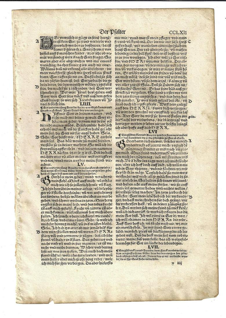 1534 German Bible Leaf Psalms (1 of 2)