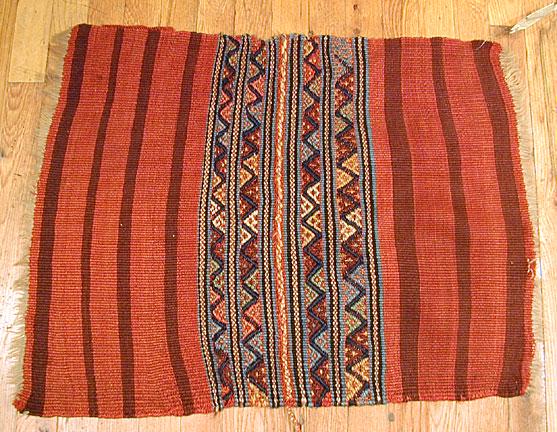 Antique Jajim Rug 1'10'' X 2'5'': Type: JAJIM Origin: West Persia Circa: 1900 Size/Feet & Inches: 1'10'' x 2'5'' Size/Meters: 0.56 x 0.74 Item Number: 2586 Additional Info: Back of a bag. Very charming. Reserve: $50.00 Shipping:<