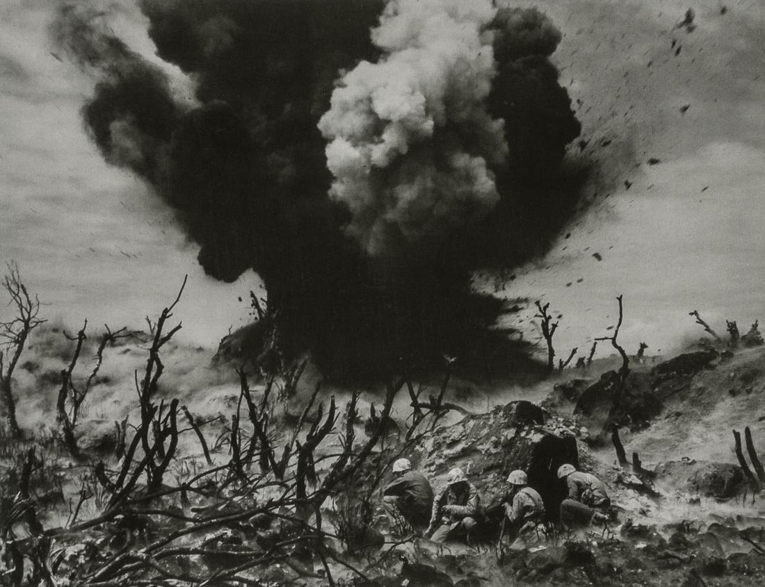 W. EUGENE SMITH - US Marines Blasts Out Cave, 1945: Artist: W. Eugene Smith Title: US Marine Demolition Team Blasts Out Cave, 1945 Medium: Photo Litho, 2008, China Dimensions: 8.2x8.3" Description: Heat Wax Mounted on 11x14" Conservation Board Artist B