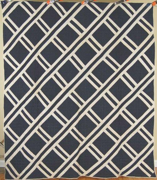 1880's Indigo Blue & White "Ladder" Quilt (1 of 7)