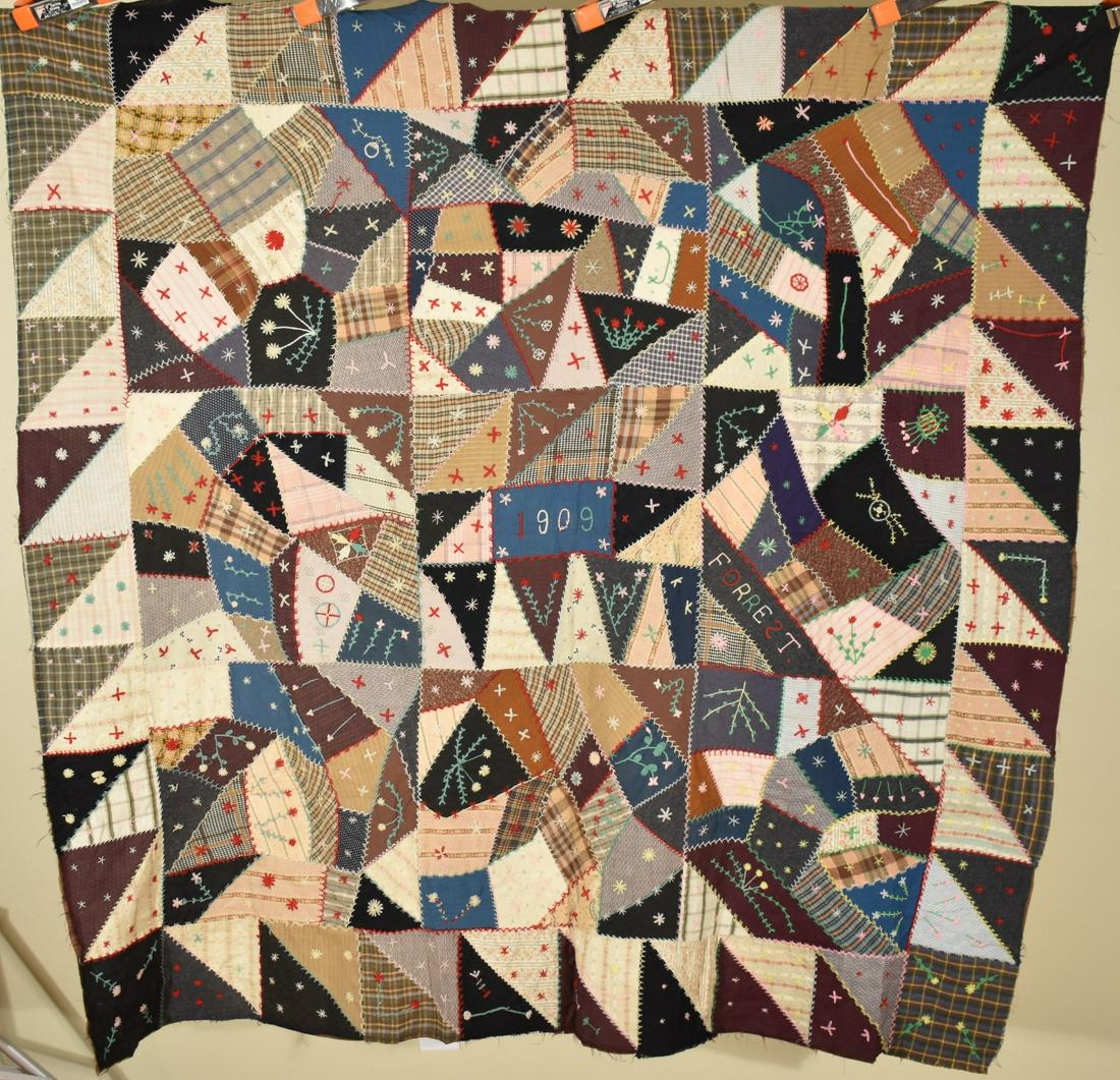 Wool Crazy Quilt, Sawtooth Border, D. 1909 (1 of 11)