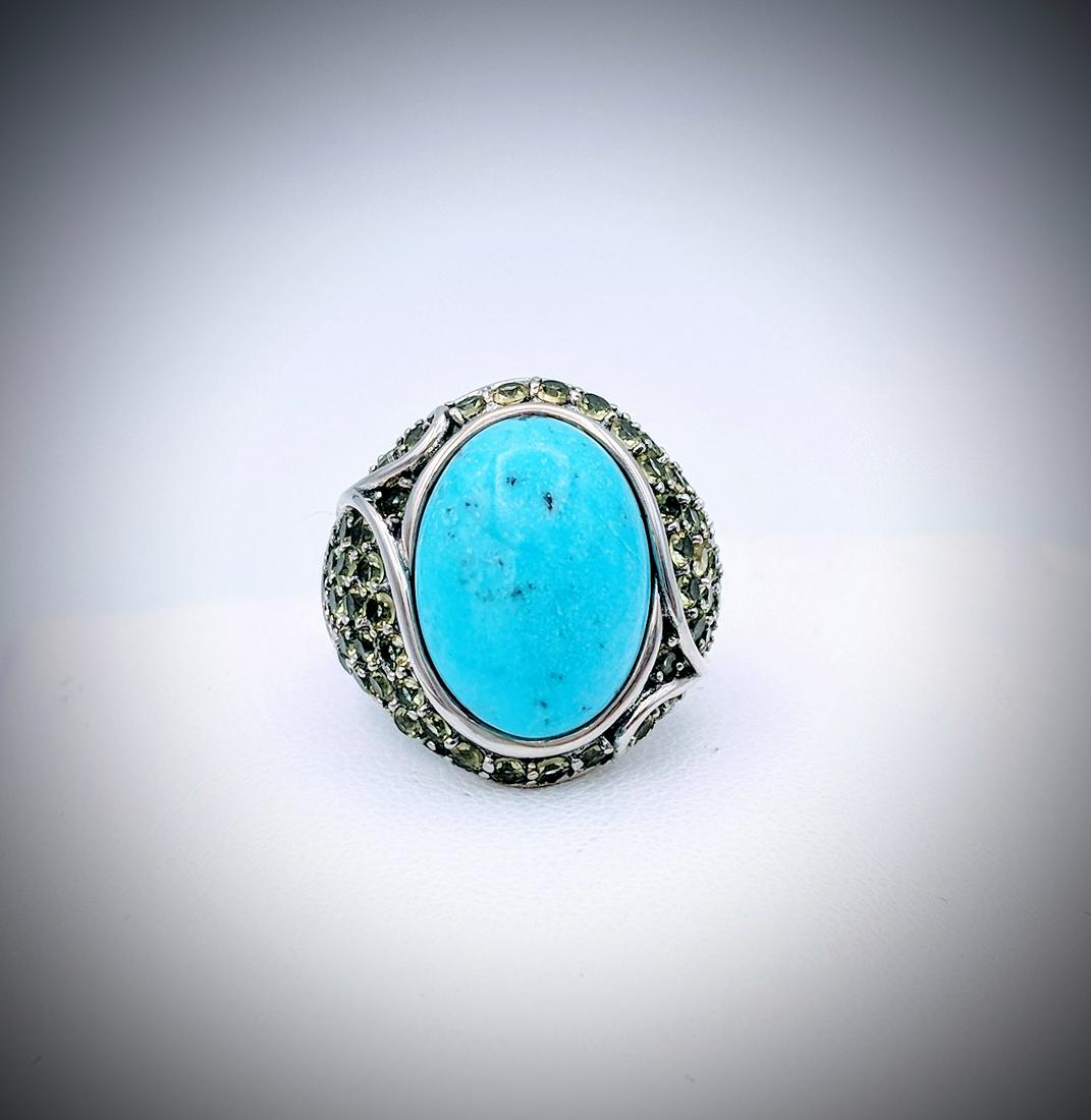 925 SS Turquoise and Pale Green Amethyst Ring Sz 7 (1 of 3)