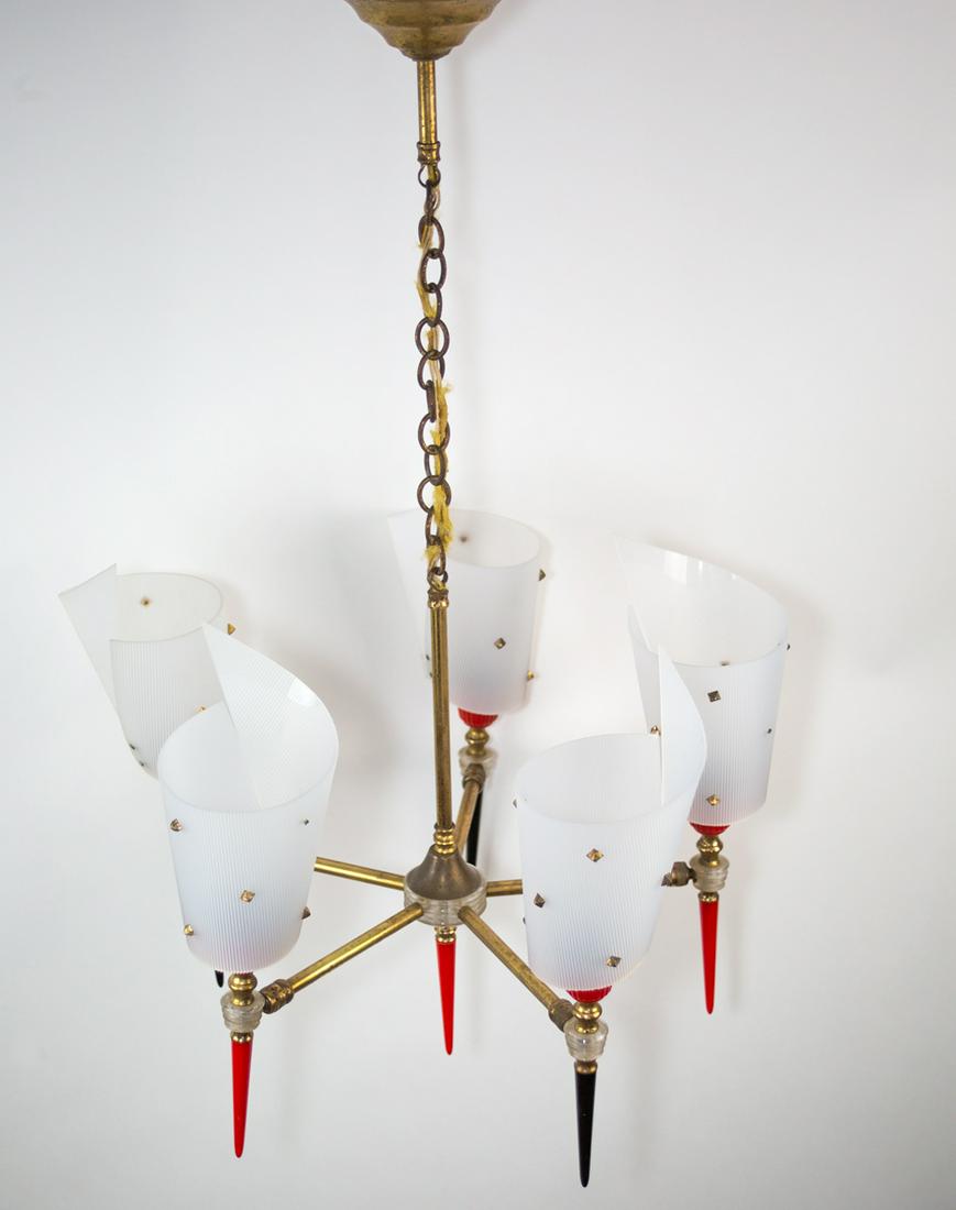 FRENCH Midcentury modernist Chandelier Disderot: Made in France in the late 1950's this chandelier is most likely a design from Guariche ( it is attributed to him on diverse site ) , possibly for Arlus, regional company used to order part and design